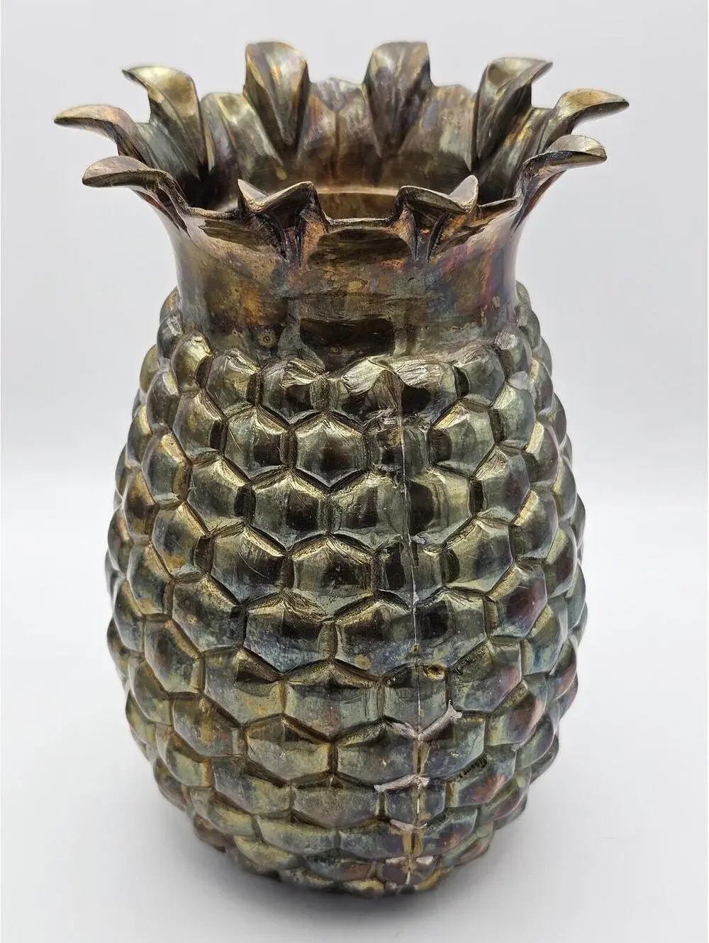 Vintage Iridescent Pineapple Vase Metallic Hollywood Regency Tiki Decor